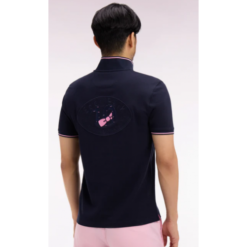Polo ETE à manches courtes en piqué coton marine broderie dos