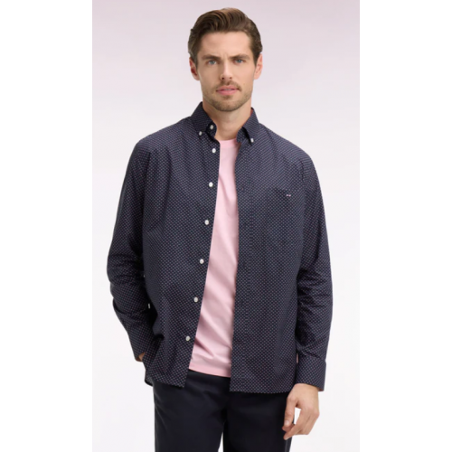 Chemise ETE en popeline de coton rose à micromotifs coupe regular