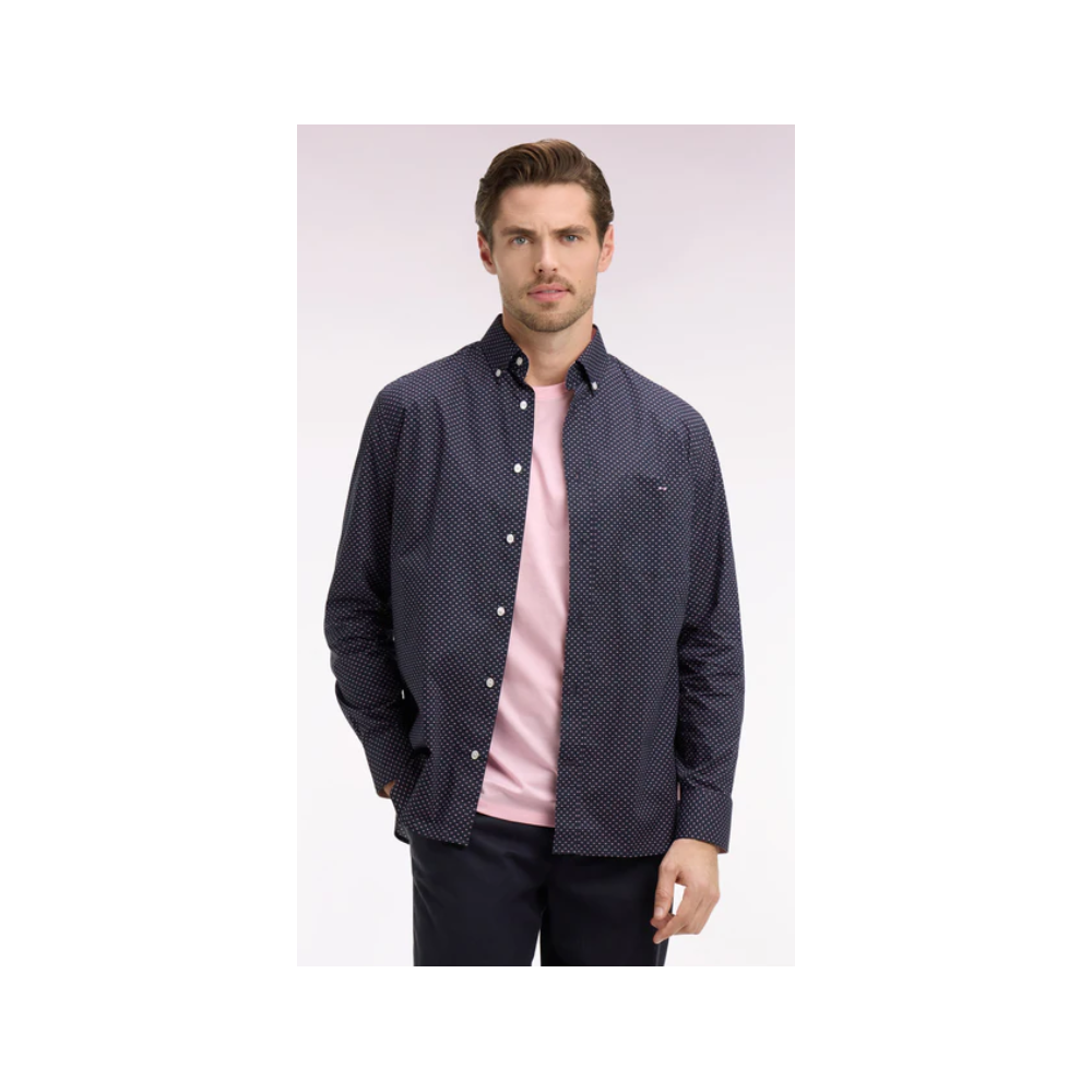 Chemise ETE en popeline de coton rose à micromotifs coupe regular