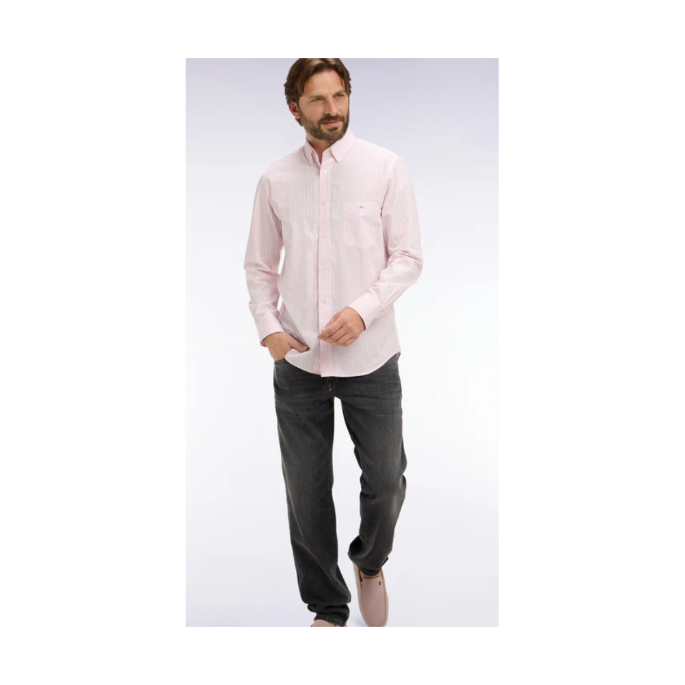 Chemise ETE en coton rose à rayures bâtons EDEN PARK