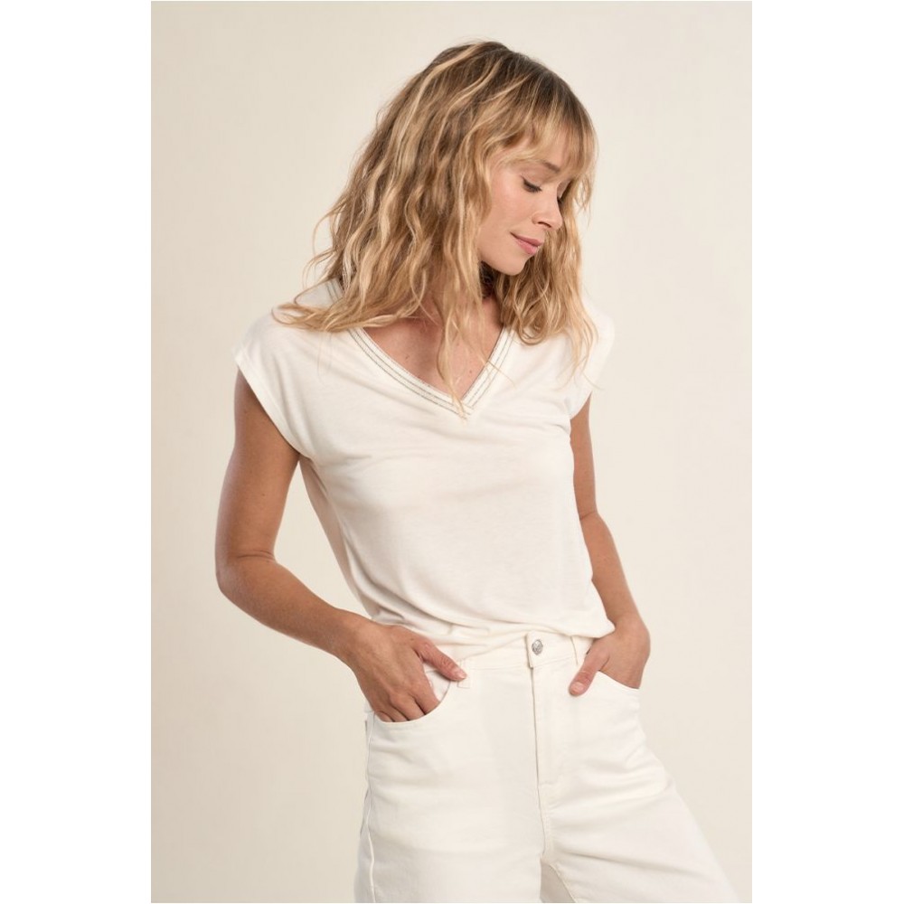 T-shirt ETE femme, à col V, orné de strass MOLLY BRACKEN