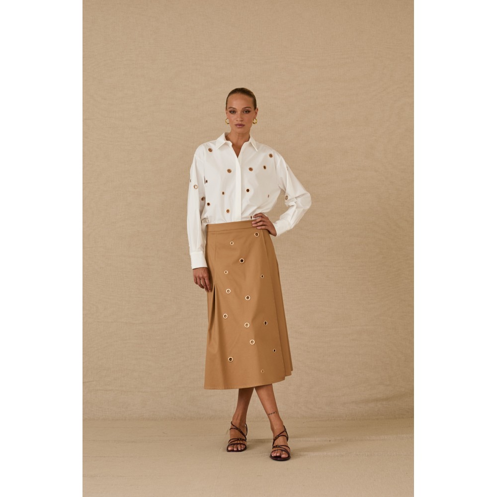 Jupe ETE midi camel, oeillets SOUVENIR