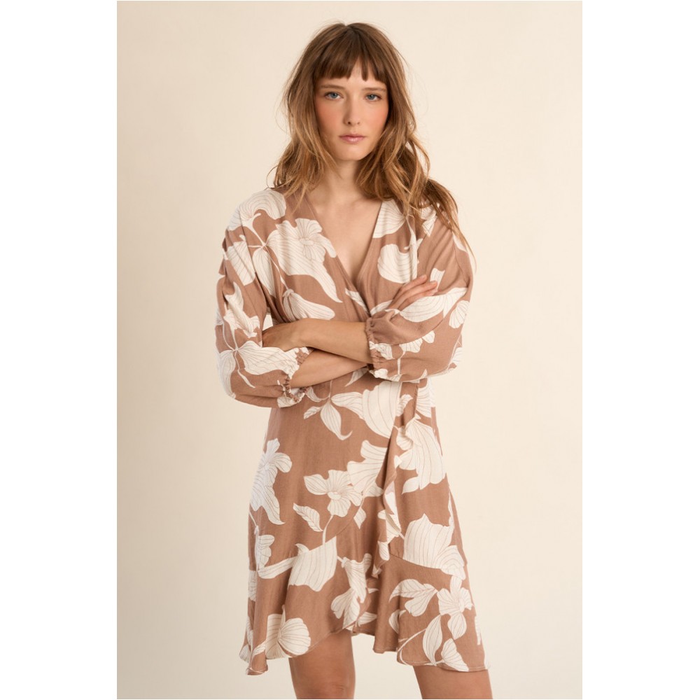 Robe ETE courte, imprimée beige et ivoire MOLLY BRACKEN