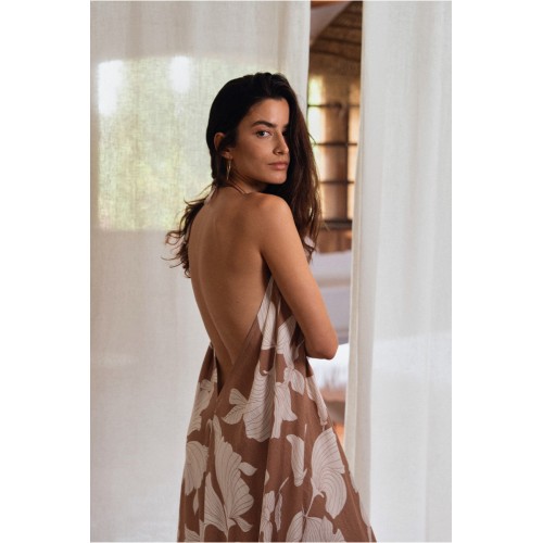 Robe longue, imprimée beige et ivoire MOLLY BRACKEN