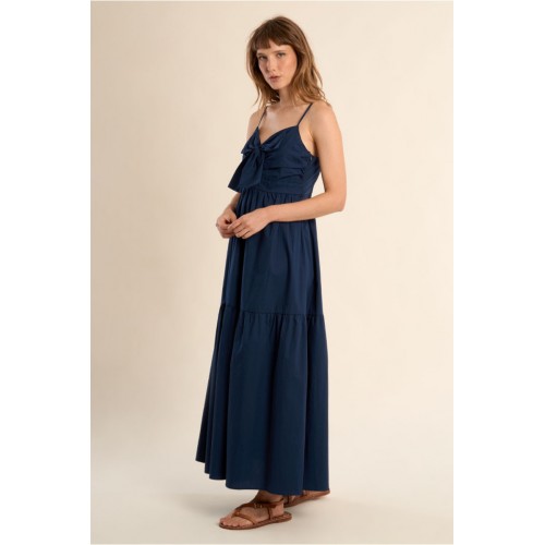 Robe ETE  longue en coton marine, bustier noué MOLLY BRACKEN