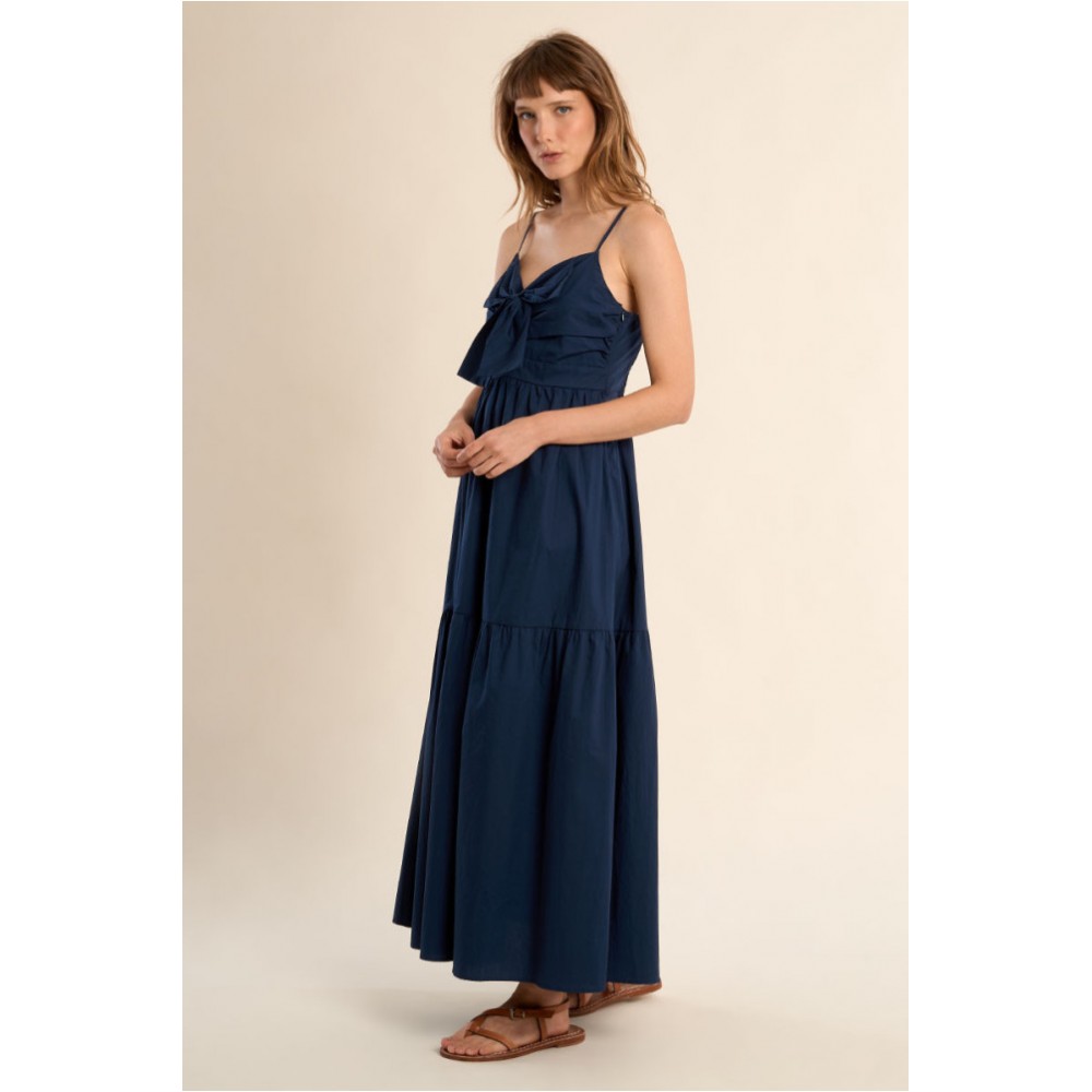 Robe ETE  longue en coton marine, bustier noué MOLLY BRACKEN