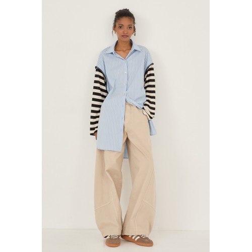 Chemise ETE femme, rayé ciel, manches t-shirt SOUVENIR