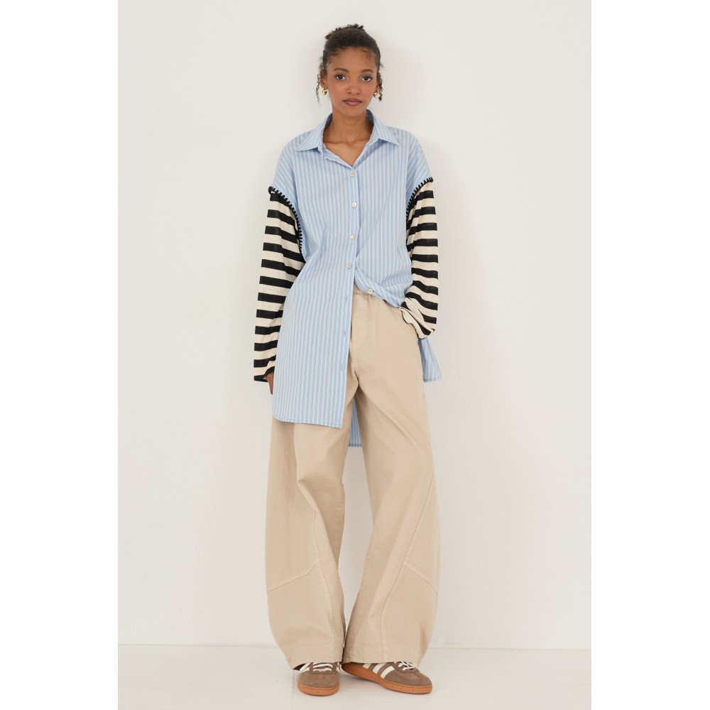 Chemise ETE femme, rayé ciel, manches t-shirt SOUVENIR