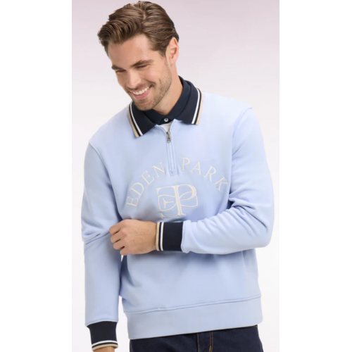 Sweatshirt ETE à col zippé bleu clair brodé coupe regular EDEN PARK