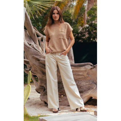 Jean ETE femme wide leg Lauryn Jab beige à rayures LTC