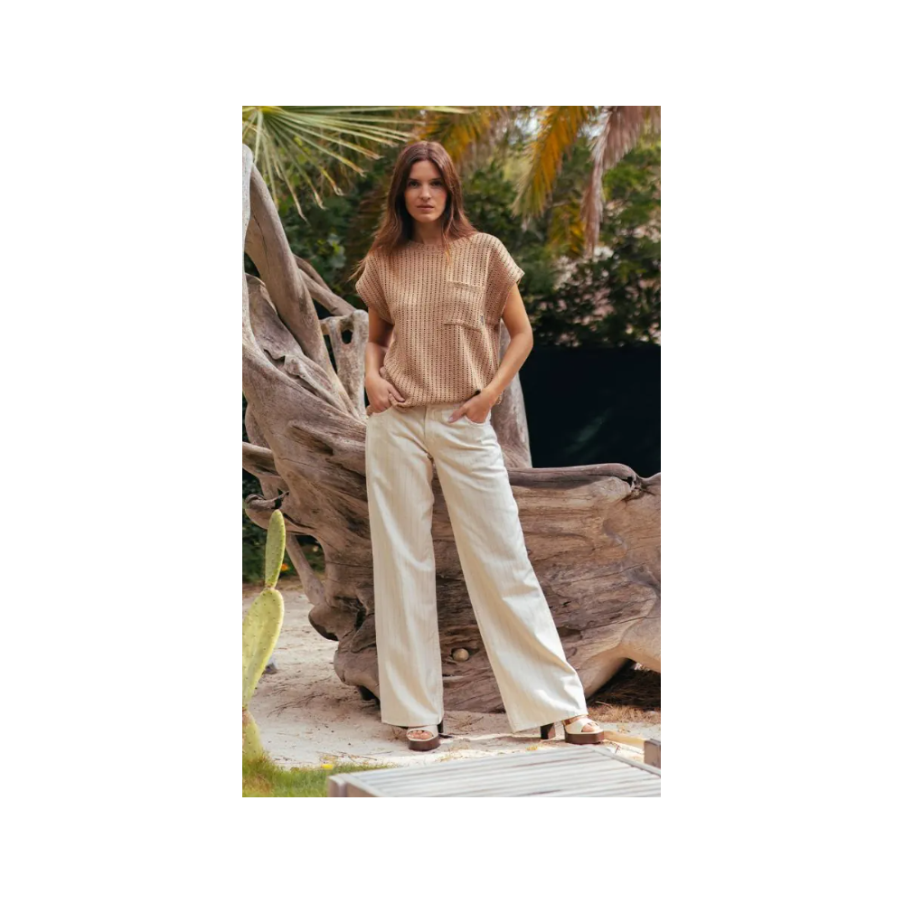 Jean ETE femme wide leg Lauryn Jab beige à rayures LTC