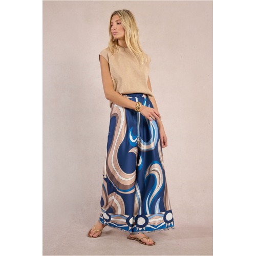 Pantalon été femme, large imprimé bleu MOLLY BRACKEN