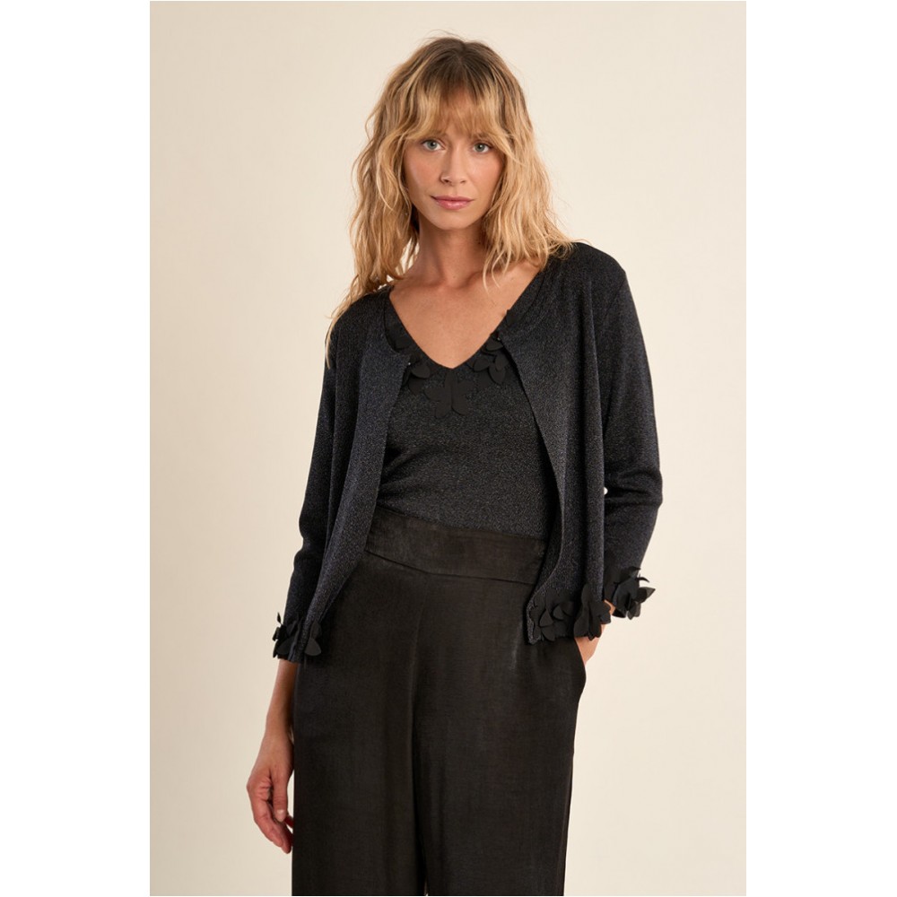 Cardigan été femme ouvert, fantaisie noir MOLLY BRACKEN