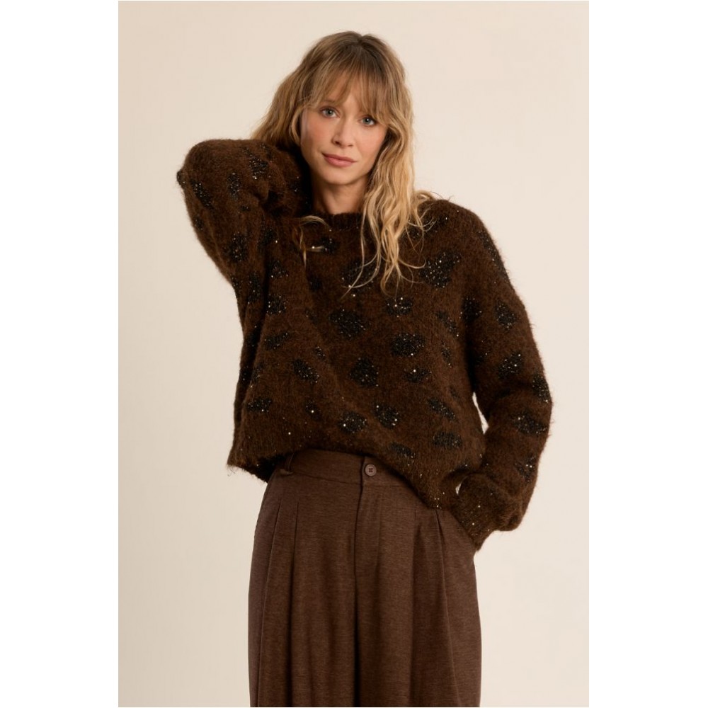 Pull femme HIVER, léopard en maille irisée marron MOLLY BRACKEN