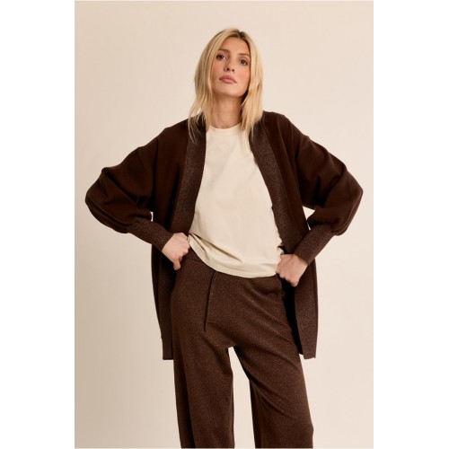 Long gilet femme HIVER, en maille marron MOLLY BRACKEN