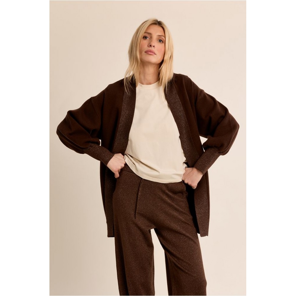 Long gilet femme HIVER, en maille marron MOLLY BRACKEN