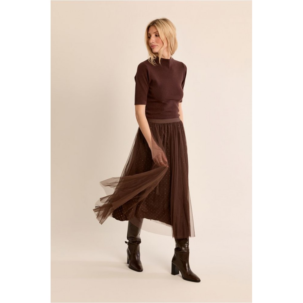 Jupe en tulle HIVER, plissée à strass marron MOLLY BRACKEN