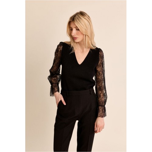 Pull femme HIVER, manches dentelle noir MOLLY BRACKEN
