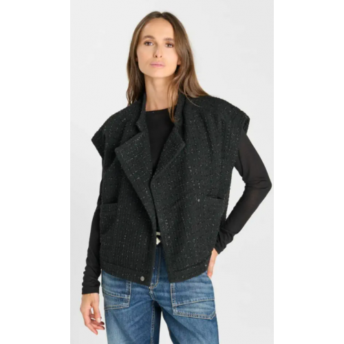 Veste HIVER femme Funi, sans manches noir tweed LE TEMPS DES CERISES