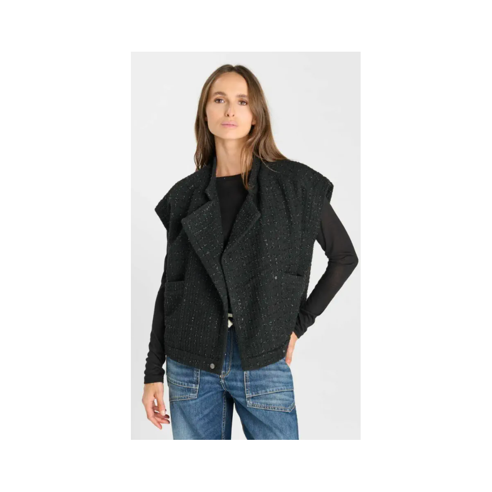 Veste HIVER femme Funi, sans manches noir tweed LE TEMPS DES CERISES