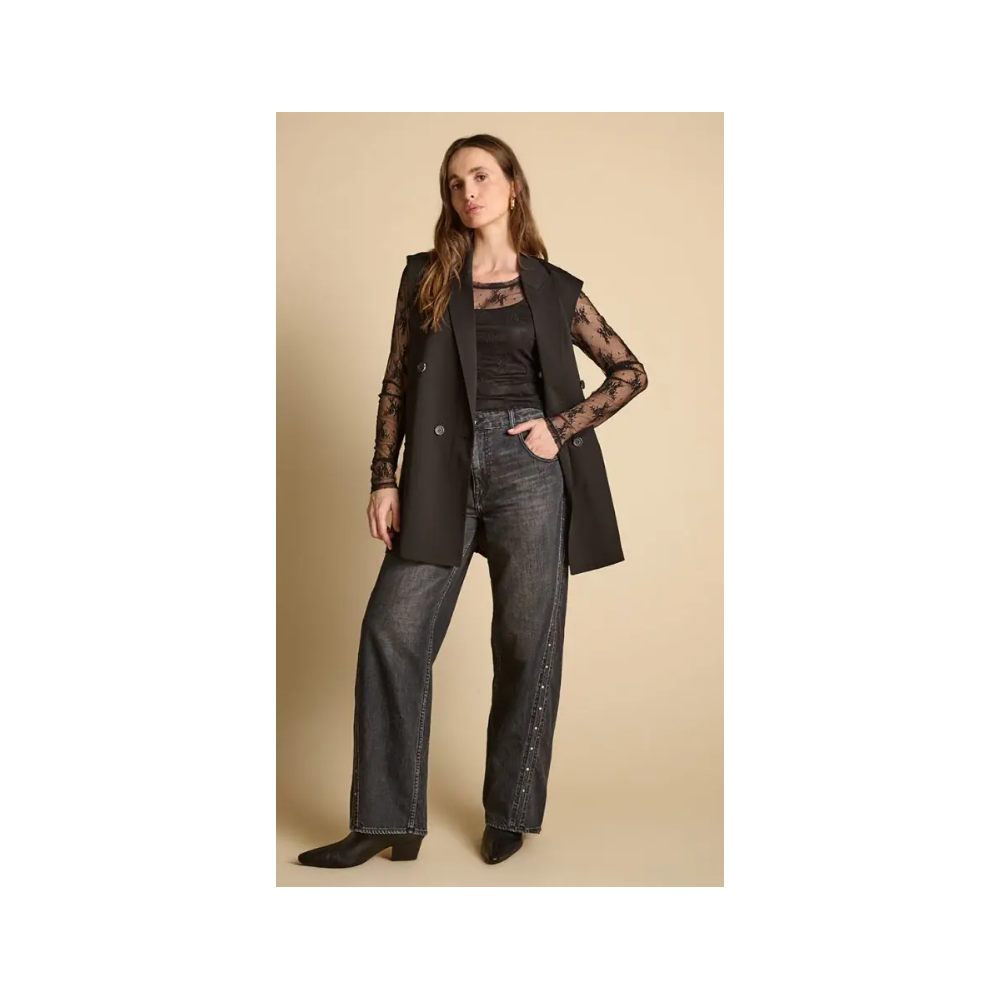 Jean femme regular loose Lealy noir LE TEMPS DES CERISES