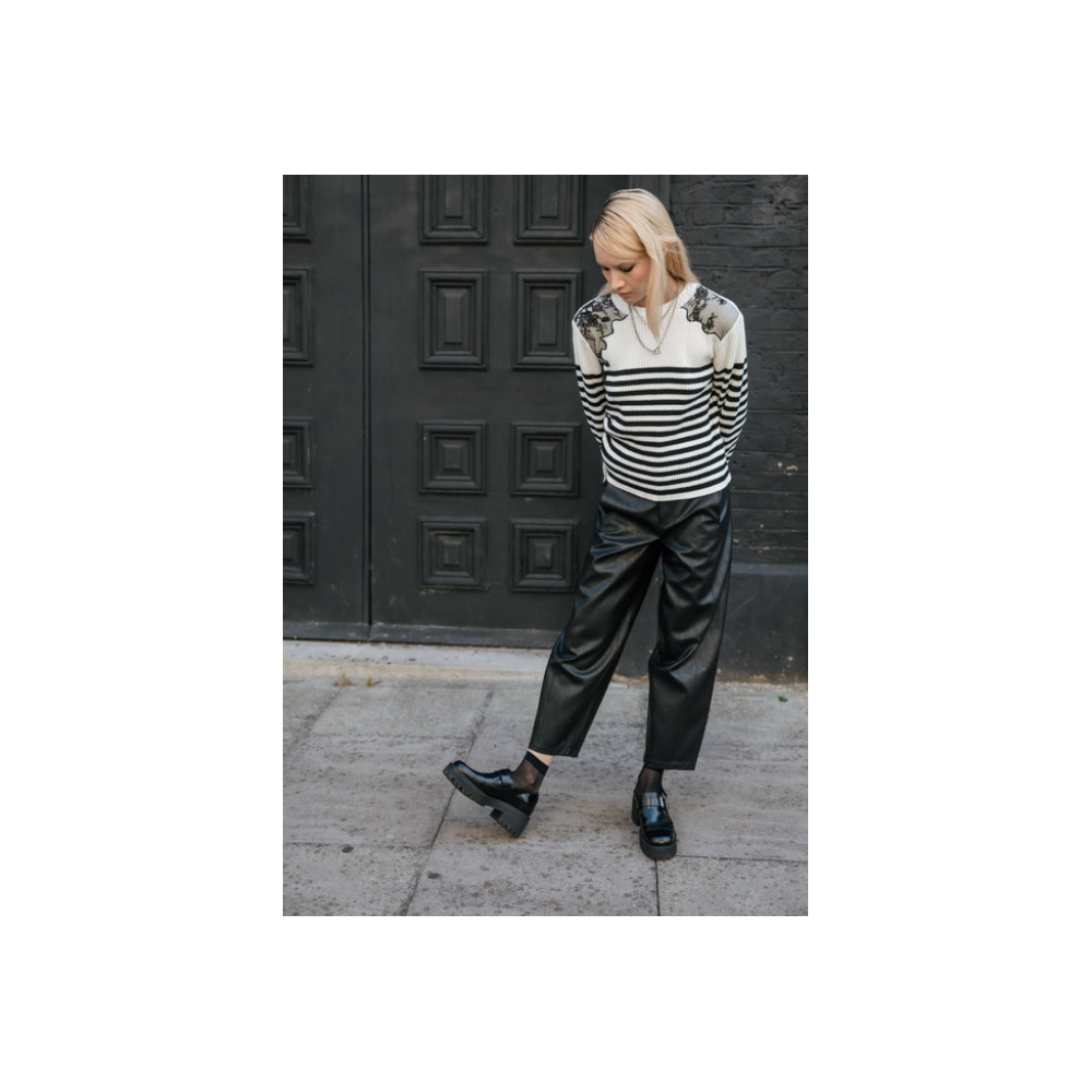 Pantalon HIVER, barrel 7/8 Femme simili noir FREEMAN T PORTER