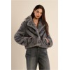Veste HIVER femme, courte en fausse fourrure grise MOLLY BRACKEN