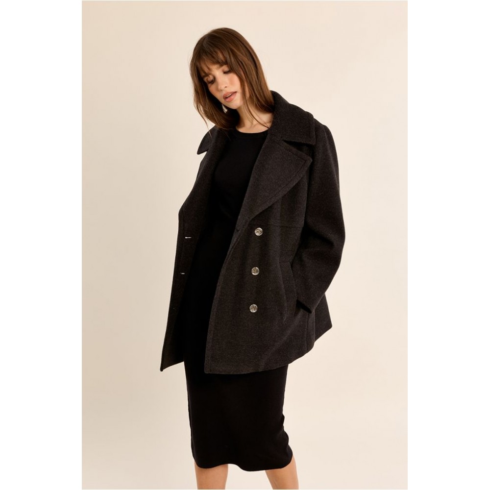 Manteau HIVER femme, anthracite boutonné au col large MOLLY BRACKEN