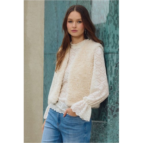 Gilet femme HIVER, sans manches imitation mouton ivoire MOLLY BRACKEN
