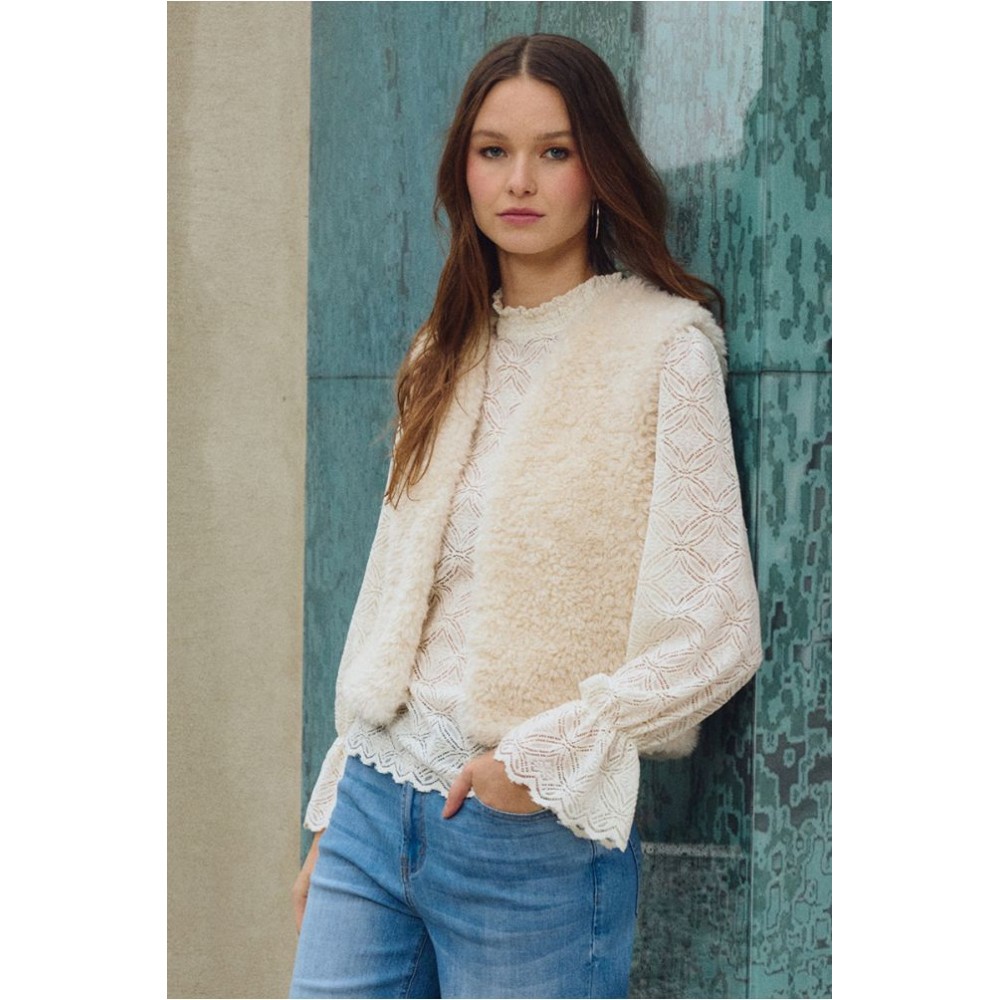 Gilet femme HIVER, sans manches imitation mouton ivoire MOLLY BRACKEN