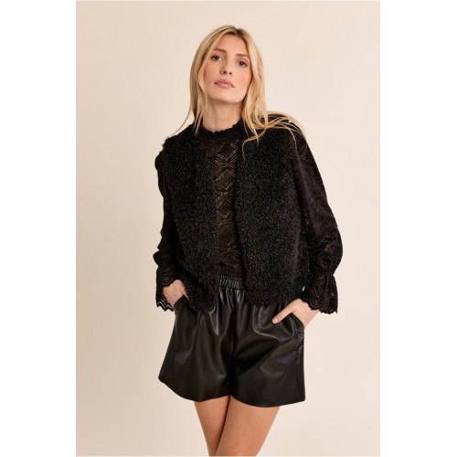 Gilet femme HIVER, sans manches imitation mouton noir MOLLY BRACKEN