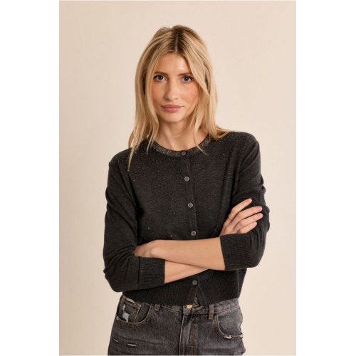 Cardigan femme HIVER, parsemé de strass anthracite MOLLY BRACKEN