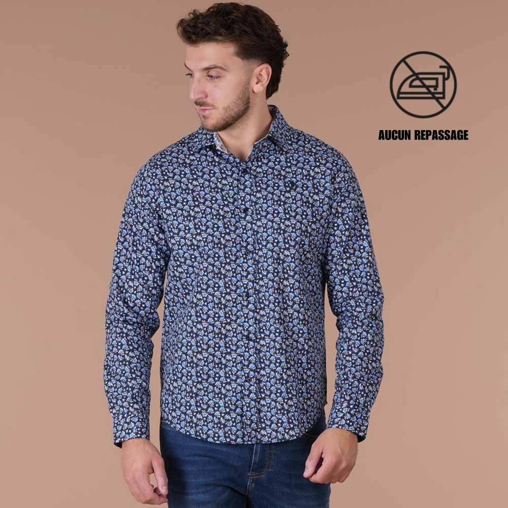 Chemise homme HIVER bleu marine à manches longues no-iron Ruckfield Ligne City