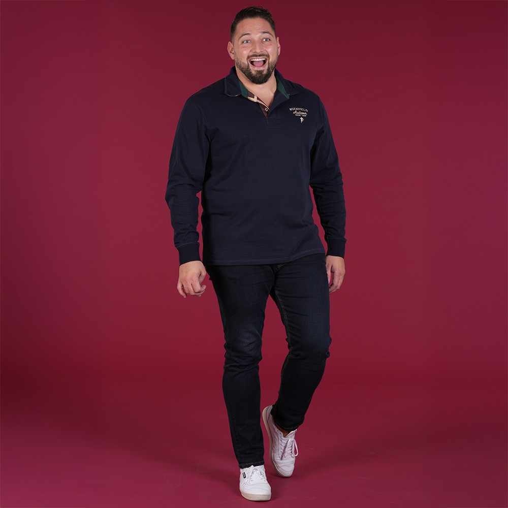 Polo homme HIVER, manches longues Autumn Rugby Camp bleu marine - GOTS