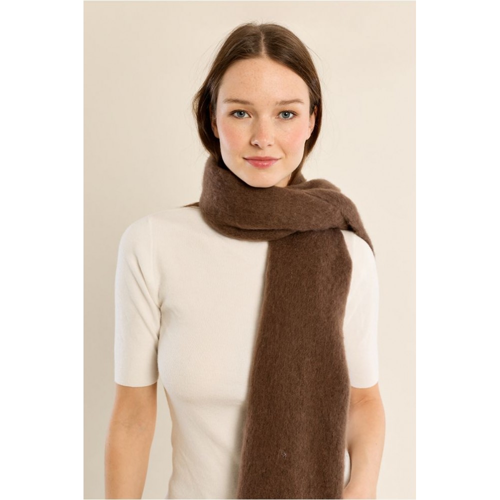 Écharpe femme HIVER, marron en maille, à franges MOLLY BRACKEN