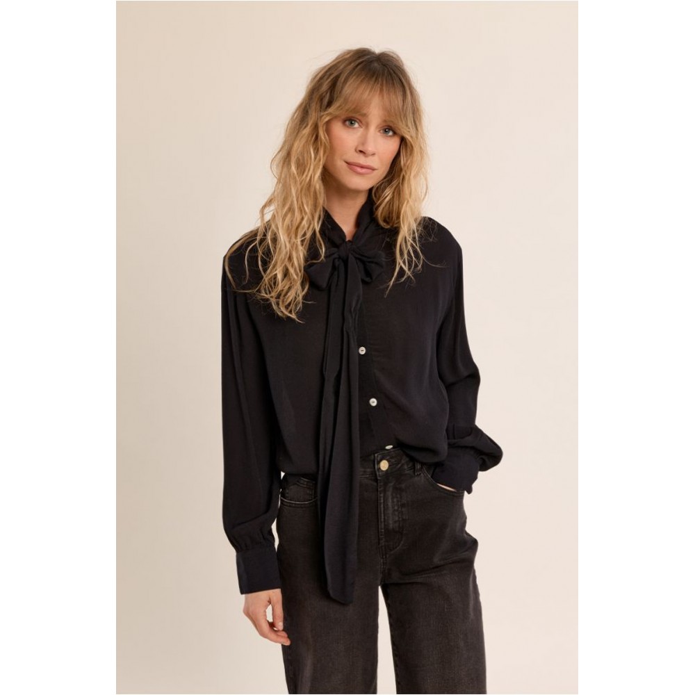 Blouse HIVER femme, noire à col lavallière MOLLY BRACKEN