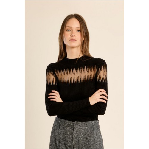 Pull femme HIVER, fin côtelé noir MOLLY BRACKEN