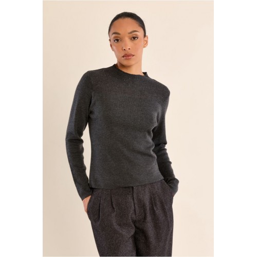 Pull fin HIVER femme, manches longues, col en semi-transparence anthracite MOLLY BRACKEN