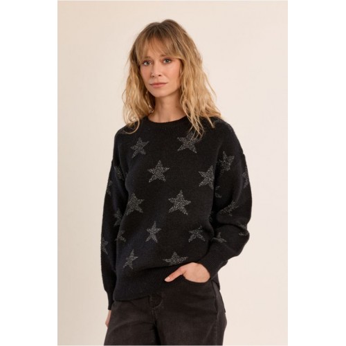 Pull femme HIVER, noir en maille, étoilé irisées MOLLY BRACKEN