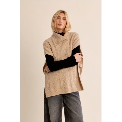 Poncho femme HIVER, ivoire en maille torsadée MOLLY BRACKEN