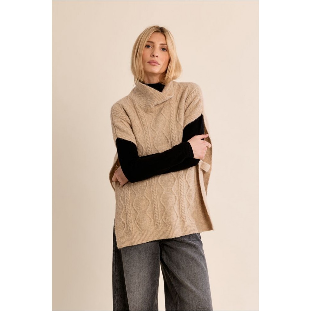 Poncho femme HIVER, ivoire en maille torsadée MOLLY BRACKEN