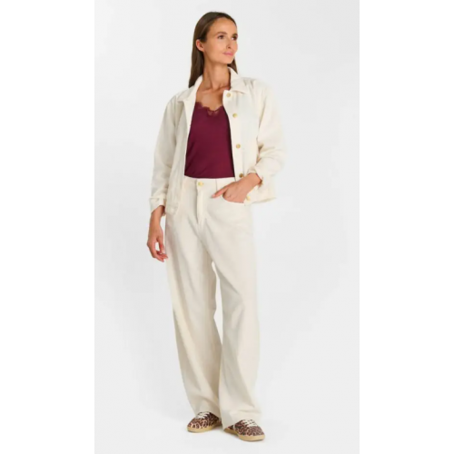 Pantalon femme HIVER, en velours ivoire Rina LE TEMPS DES CERISES
