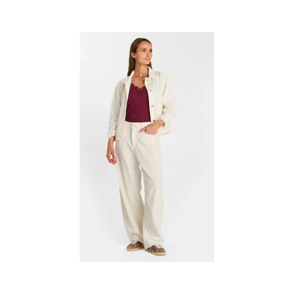 Pantalon femme HIVER, en velours ivoire Rina LE TEMPS DES CERISES