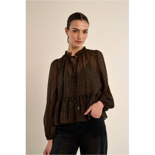 Blouse femme HIVER, volantée semi-transparente marron MOLLY BRACKEN