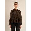 Blouse femme HIVER, volantée semi-transparente marron MOLLY BRACKEN