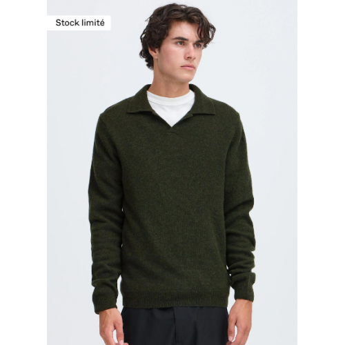 Pull homme HIVER, kaki, col polo CASUAL FRIDAY