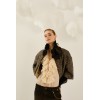 Blouson femme HIVER, chiné noir et beige, manches tricots SOUVENIR