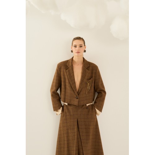 Veste courte HIVER, femme à carreaux camel SOUVENIR