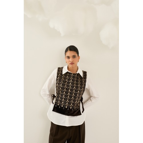Chemise femme HIVER, blanche avec gilet sequins SOUVENIR