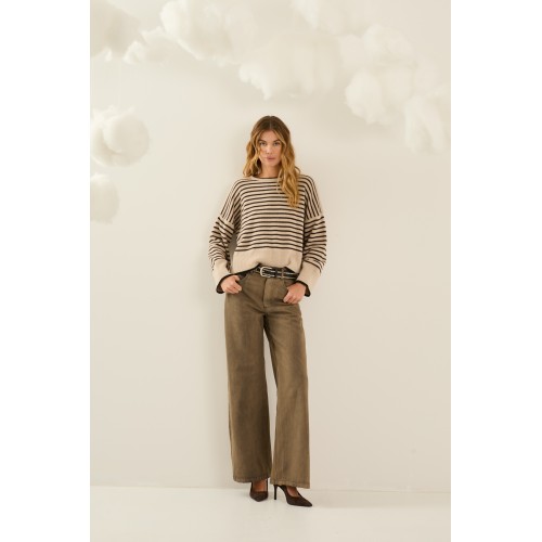 Jean femme SOUVENIR, large beige delavé avec une ceinture